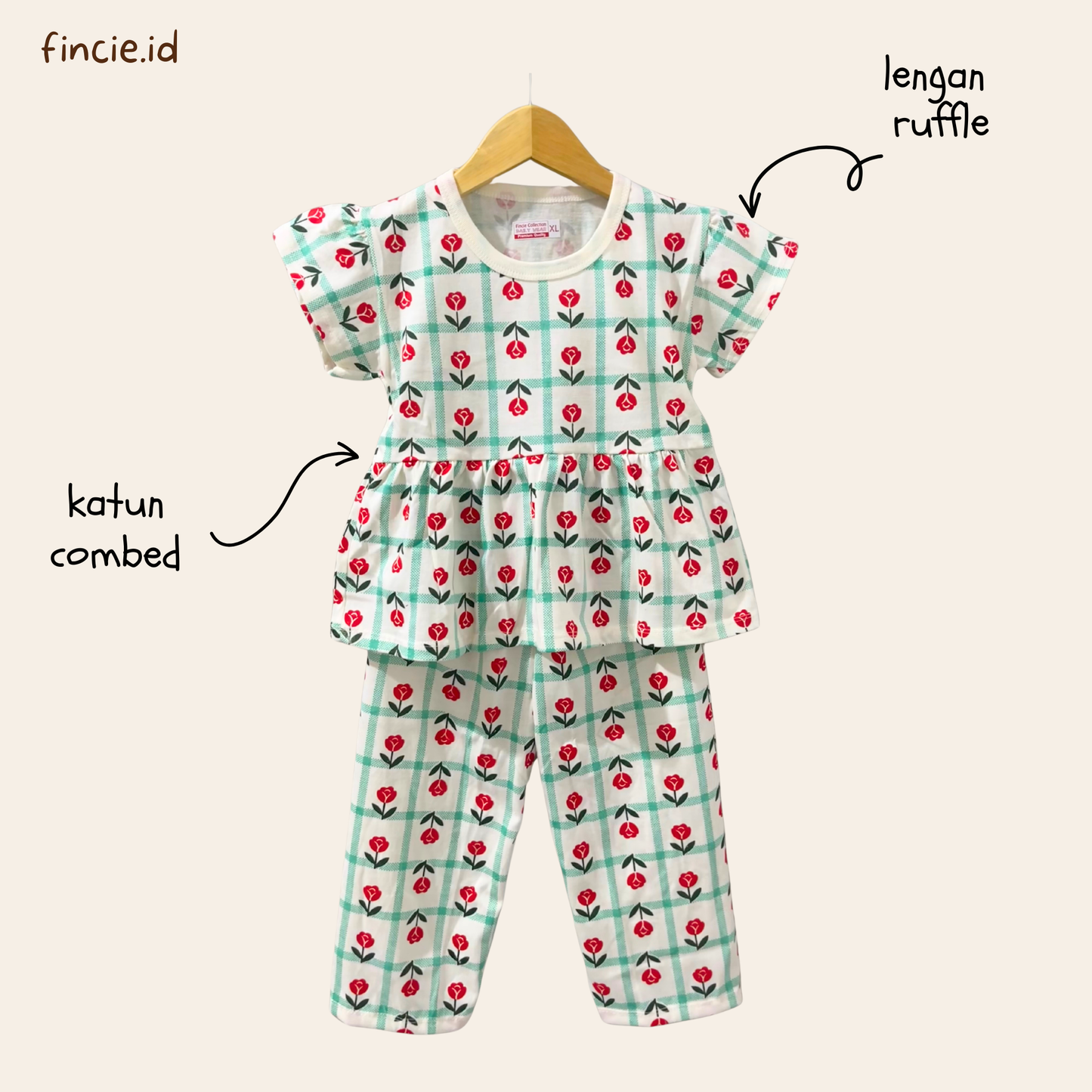 Setelan Celana Panjang Anak Perempuan Usia 1-10 Tahun Bunga Lengan Ruffle